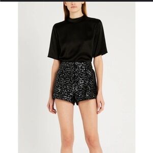 Maje Black Sequin High Waist Shorts